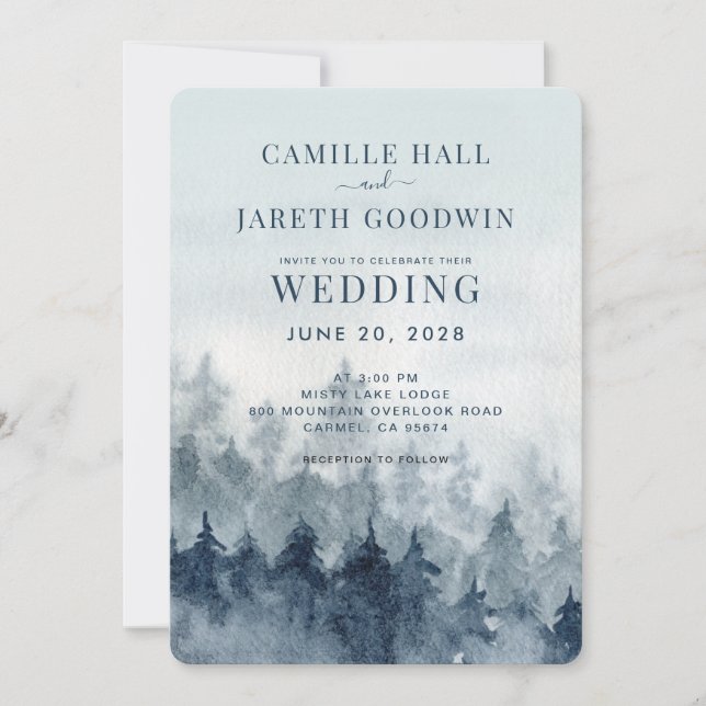 Invitación a la boda rústica de acuarela (Anverso)