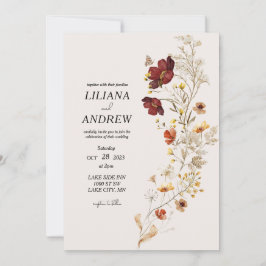 Invitación a la boda rústica de acuarela de flores