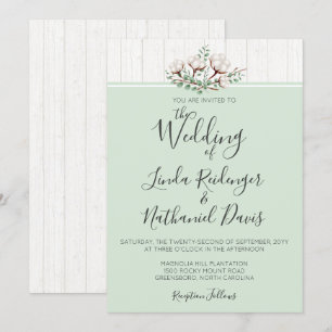 Invitación a la boda rústica de algodón y madera d