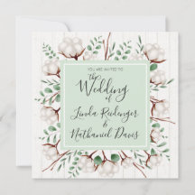 Invitación a la boda rústica de algodón y madera d