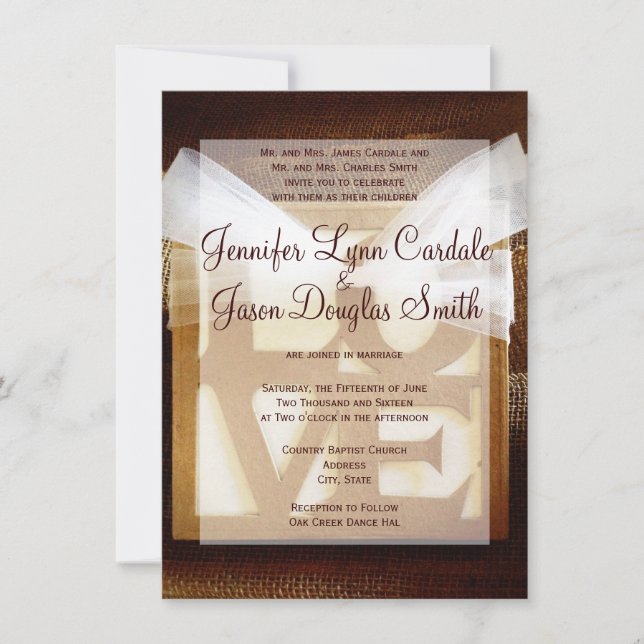 Invitación a la boda rustica de amor por el país (Anverso)