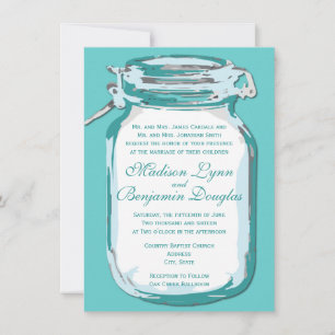 Invitación a la boda rústica de Aqua Blue Mason Ja