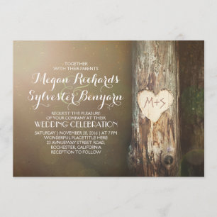 invitación a la boda rústica de árbol del corazón