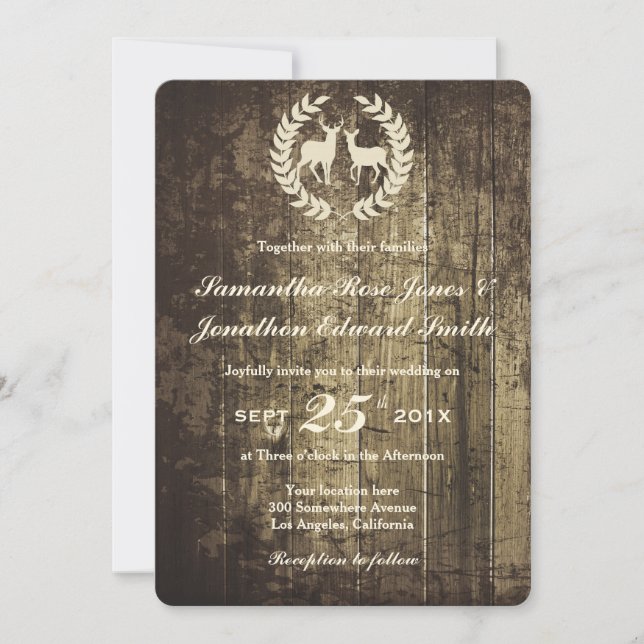 Invitación a la boda rústica de bodas de bosques y (Anverso)