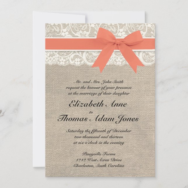 Invitación a la boda rústica de bodas de marfil-co (Anverso)