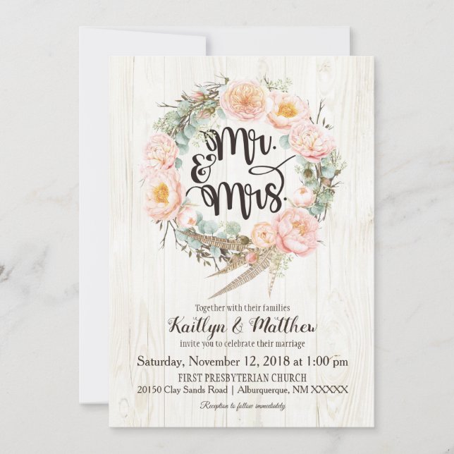 Invitación a la boda rústica de bodas florales (Anverso)