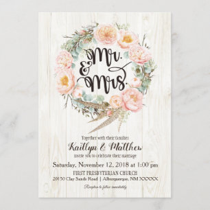 Invitación a la boda rústica de bodas florales