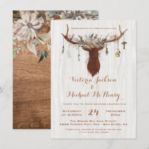 Invitación a la boda rústica de Boho con renos