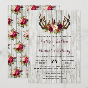 Invitación a la boda rústica de Boho con renos