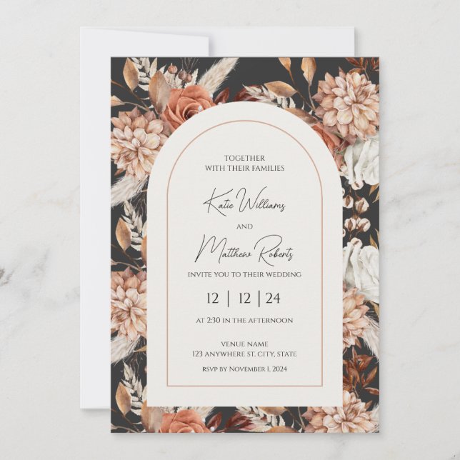 Invitación a la boda rústica de Boho otoño (Anverso)