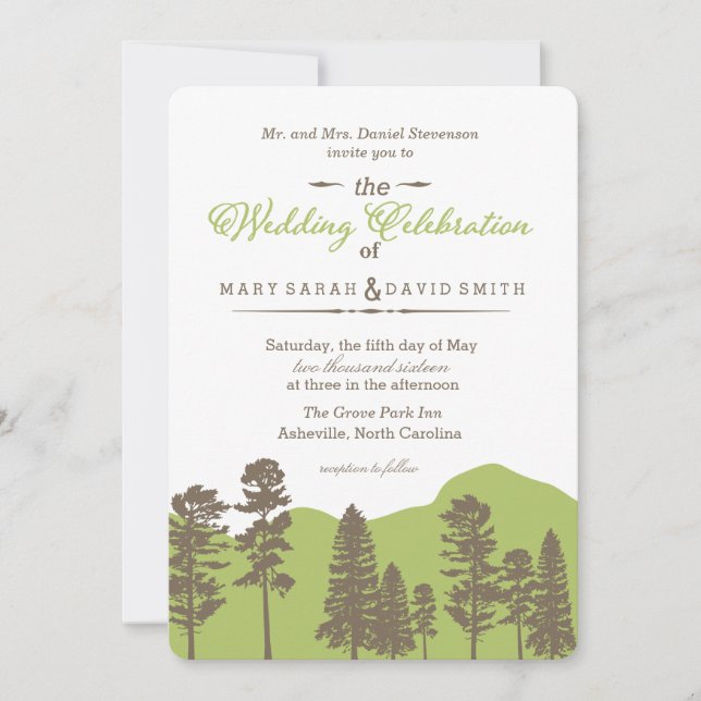 Invitación a la boda rústica de bosques y árboles (Anverso)