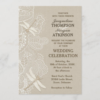 Invitación a la Boda Rústica de Burlap y Lace