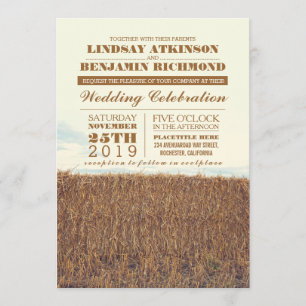 Invitación a la boda rústica de campo paja