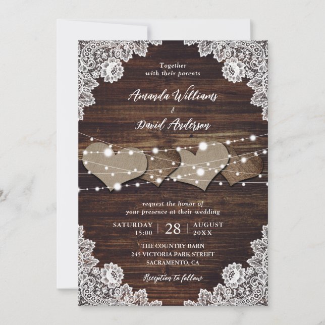 Invitación a la boda rústica de casamiento de leña (Anverso)