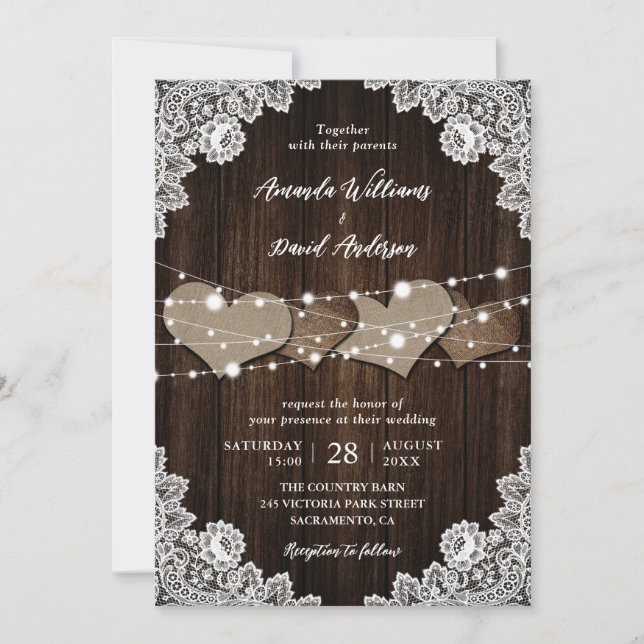 Invitación a la boda rústica de casamiento de leña (Anverso)