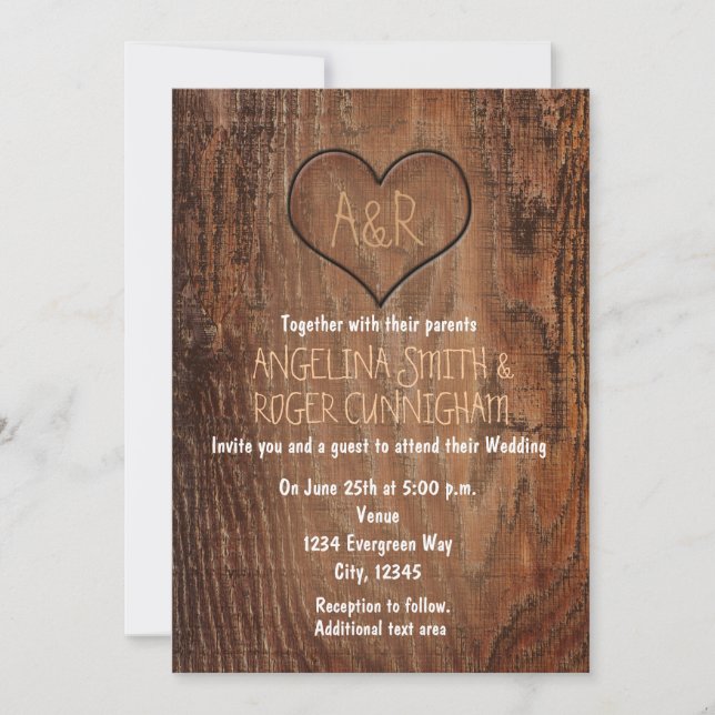 Invitación a la boda rústica de corazón esculpido  (Anverso)