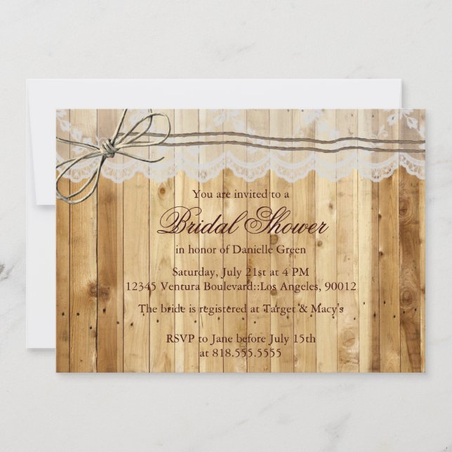 Invitación a la boda rústica de dos encajes (Anverso)