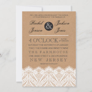 Invitación a la boda Rústica de encaje blanco y kr