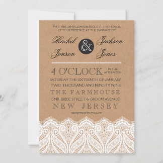 Invitación a la boda Rústica de encaje blanco y kr