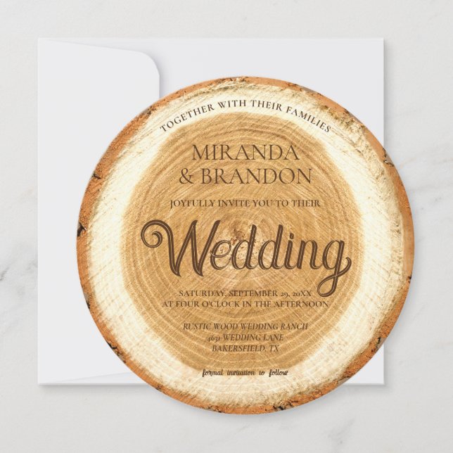 Invitación a la boda rústica de esclavos de madera (Anverso)