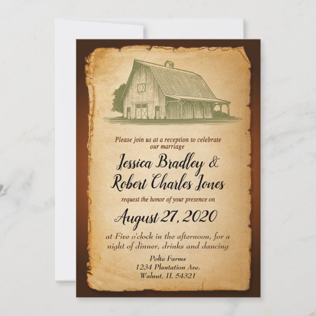 Invitación a la boda rústica de Fiesta de Barn (Anverso)