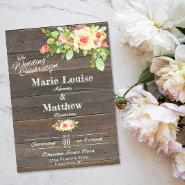 Invitación a la Boda Rústica de Flores de Madera O