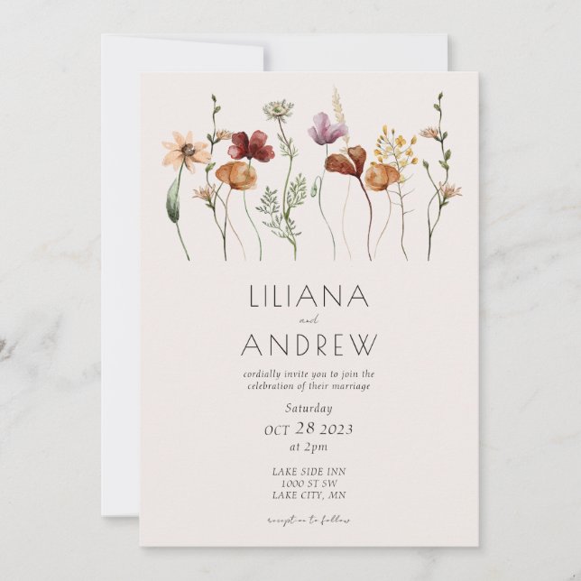 Invitación a la boda rústica de flores silvestres (Anverso)