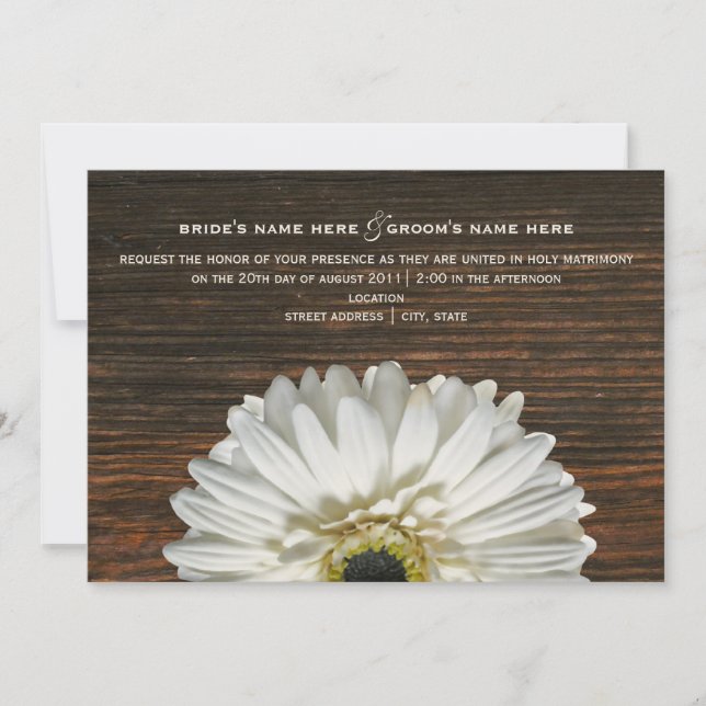 Invitación a la boda rústica de Gerbera y Barnwood (Anverso)