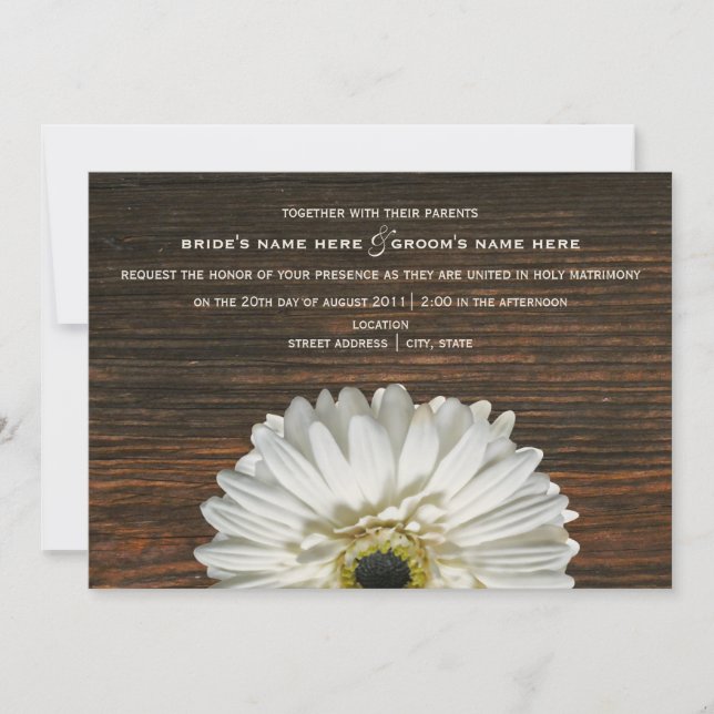 Invitación a la boda rústica de Gerbera y Barnwood (Anverso)