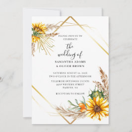 Invitación a la boda rústica de girasol acuarela