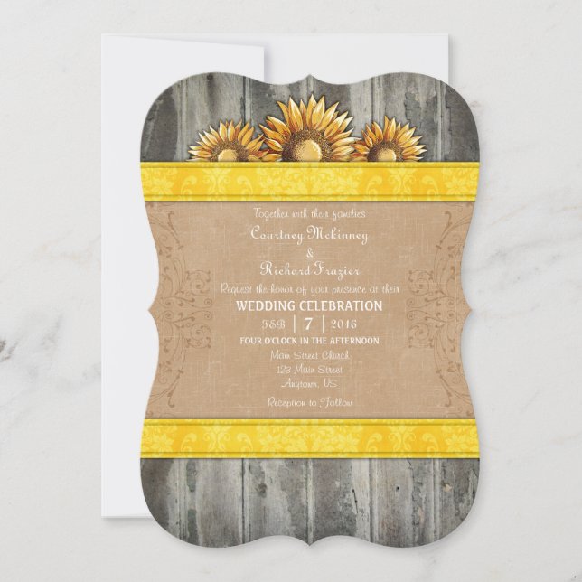 Invitación a la boda Rústica de girasol amarillo m (Anverso)