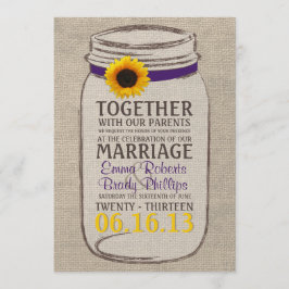 Invitación a la boda rústica de girasol y jarrón