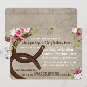 Invitación a la boda rústica de herraduras florale