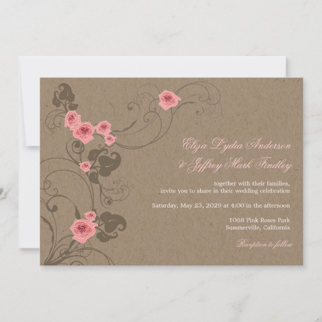 Invitación a la boda rústica de kraft floral de Mo (Anverso)