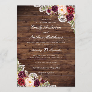 Invitación a la boda rústica de la boda de la flor