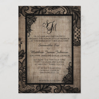 Invitación a la Boda Rústica de la Burlap de la La