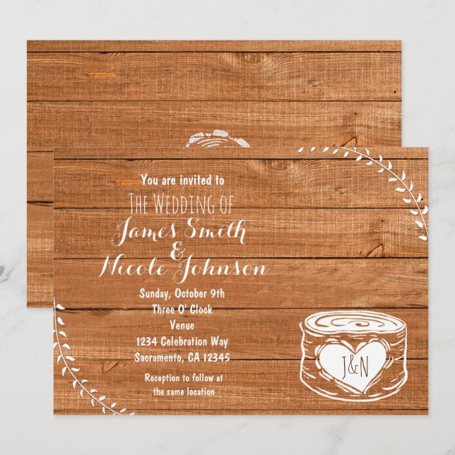Invitación a la Boda Rústica de la Madera de Roble (Anverso / Reverso)