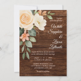 Invitación a la boda rústica de la madera floral