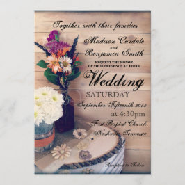 Invitación a la boda rústica de la madera y las fl
