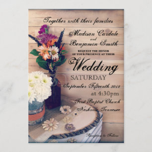 Invitación a la boda rústica de la madera y las fl