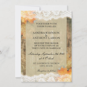 Invitación a la boda rústica de Lace de Otoño