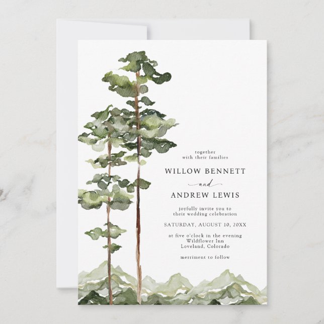 Invitación a la boda rústica de las montañas (Anverso)