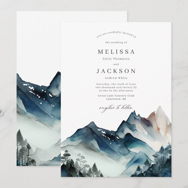 Invitación a la boda rústica de las Montañas Azule (Anverso / Reverso)