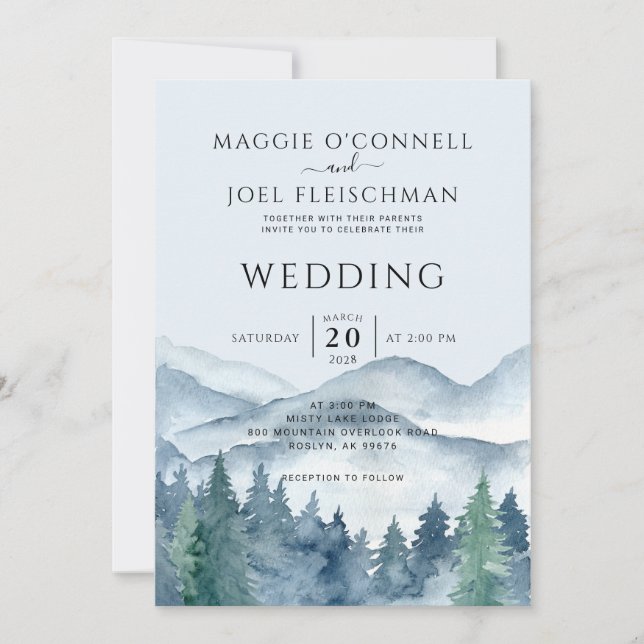 Invitación a la boda rústica de los bosques de mon (Anverso)