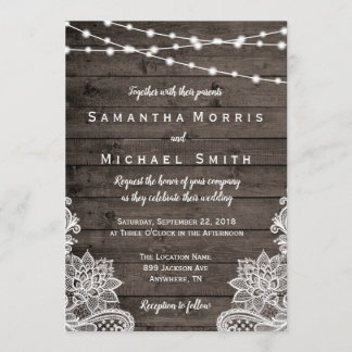 Invitación a la boda rústica de madera con luces d