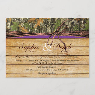 Invitación a la boda rústica de madera de camo
