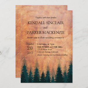 Invitación a la boda rústica de madera forestal
