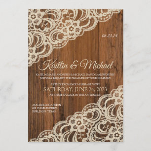 Invitación a la boda rústica de madera y beige/enc