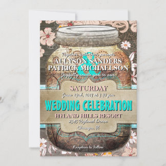 Invitación a la boda rustica de madera y mason flo
