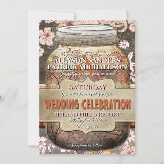 Invitación a la boda rustica de madera y mason flo